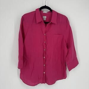 Chicos top womens 16/18 XL 1x pink linen button up colorful spring summer office